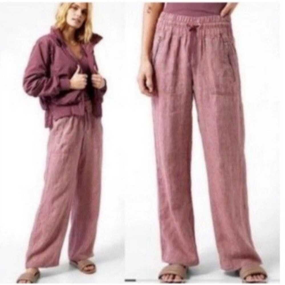 ATHLETA Cabo Pink Linen Drawstring Wide Leg Pants Plus Size NWT